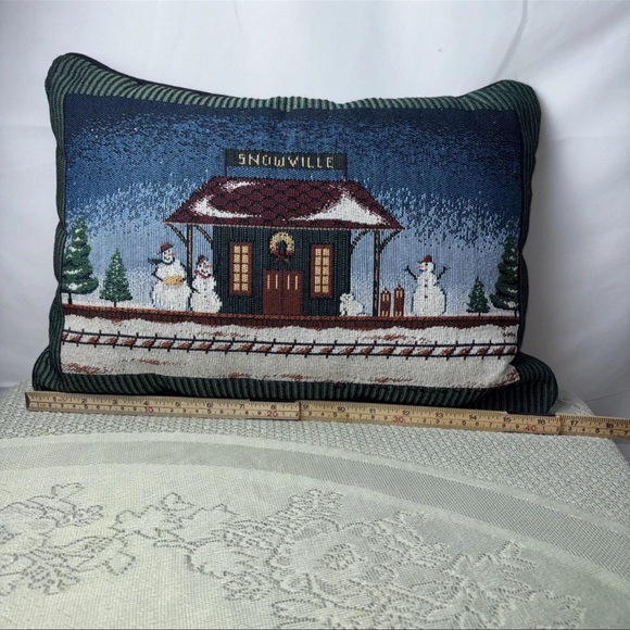 Warren Kimble Snowville‎ Christmas Collage Holiday Tapestry Throw Pillow 12x17” - Picture 9 of 10